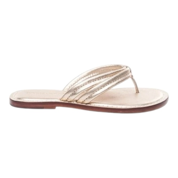 NEW Bernardo Miami Metallic Gold Leather Thong Sandals in Platinum - 8 - Picture 16 of 16